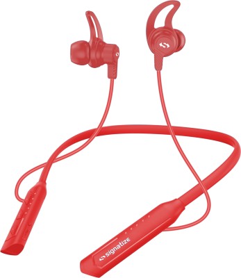 SIGNATIZE in Ear Bluetooth Neckband with ENC Mic, 65H Playtime,(10Mins=15Hrs Playtime) Bluetooth & Wired Headset(Red, In the Ear)