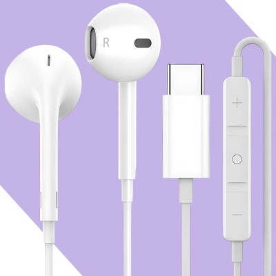 Bxeno Type C Handsfree with Mic for SAMSUNG Galaxy S21 FE 5G/F54/M34 5G/S22 5G[18K] Wired Headset(White, In the Ear)