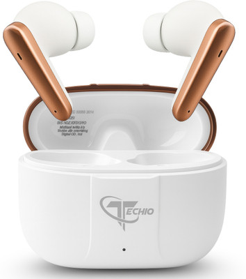 TECHIO True Wireless Earbuds | Bluetooth 5.3 | 40Hr Playtime | ENC Calling | Deep Bass Bluetooth(White, True Wireless)