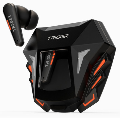 TRIGGR Raptor 30ms Low Latency, Rapid Pairing, 4 Mic ENC, Spaceship Design, 50H Battery Bluetooth(Vortex Black, True Wireless)