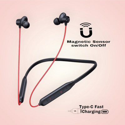 GDS Bulllets- MAGNETIC POWER OFF/ON 52Hr Playtime Headphone Bluetooth Neckband_FC Bluetooth & Wired(Red, In the Ear)