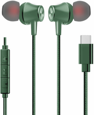 PRODART Type C Earphone Dolby Bass Sound With Active Noise Cancellation Mic Wired(Green, In the Ear)