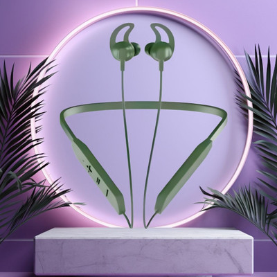 GUGGU BT Max Bluetooth Neckband Lightweight, Wireless Noise Cancellation with Mic O307 Bluetooth(Green, In the Ear)