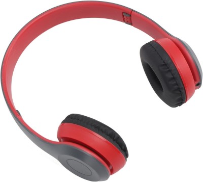RECTITUDE Wireless Bluetooth P47 Portable Sports Headphones with Mic, Stereo Fm, SD Card Bluetooth & Wired Gaming Headset(Red, On the Ear)