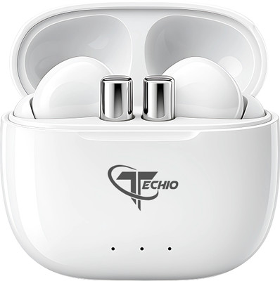 Techio Qnik BassX True Wireless Earbuds with Boosted Bass, ENX Tech, Gaming Mode Bluetooth(White, True Wireless)
