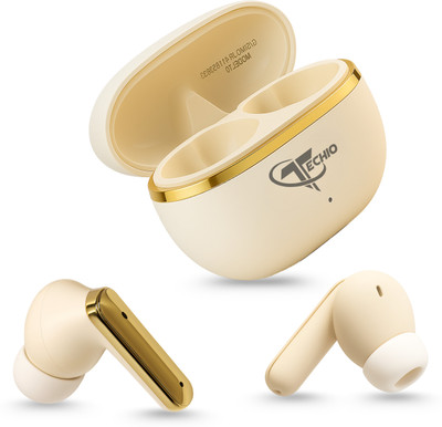 TECHIO PureBass Max Earbuds, 40Hr Playback, ENC, ENC Calling Bluetooth(White, True Wireless)
