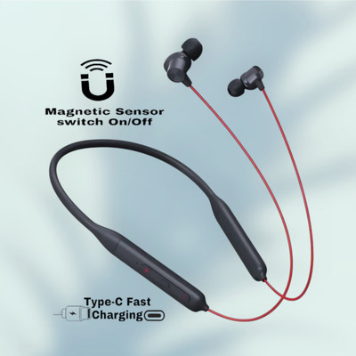 house of common Advanced Bluetooth Neckband - Latest Wireless Tech, Enhanced Bass_4E Bluetooth & Wired(Red, In the Ear)