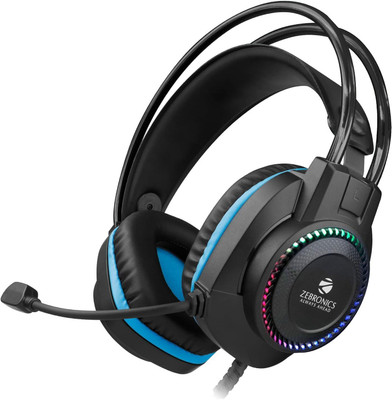 ZEBRONICS Zeb-Jet� Premium Headphone,LED Headband,Suspension Design, 2 mtr 3.5mm+USB Wired Gaming(Black + Blue, On the Ear)