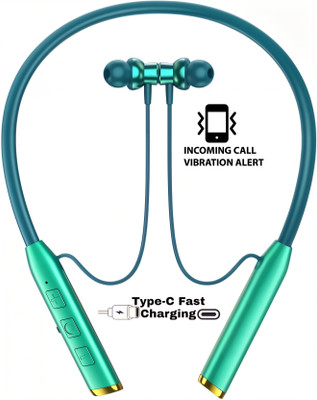 GREE MATT N80 Vibration Alert 48 Hours Playtime Cancellation Waterproof Neckband B21 Bluetooth(Green, In the Ear)
