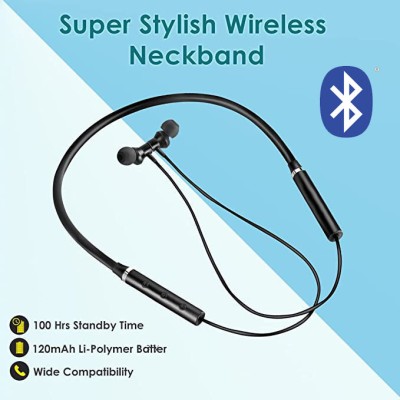 HUTUVI Neckband Truly Wireless Bluetooth in Ear neckband with Mic Bluetooth Headset(Black, In the Ear)