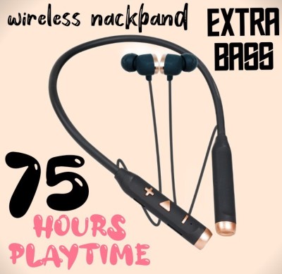RARIBO 75 Hours Playtime Bluetooth Neckband with Fast Charge & Bass Boost Bluetooth Headset(Black, In the Ear)