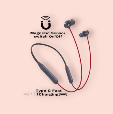TWS Elegant Bass Neckband - Ergonomic Design, Great audio experience_UP Bluetooth & Wired(Red, In the Ear)