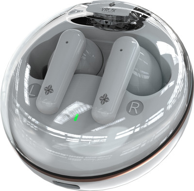 VRUX Glass Series 20H Playtime HD Calling Type C Charging TWS Earbuds Bluetooth(White, True Wireless)