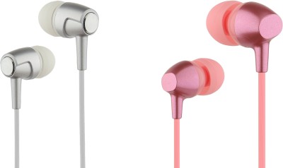 Bluei Combo of Candy 1 (Silver) and Candy 2 (Pink) Wired Earphone ( 2 Earphone) Wired Headset(Silver, Pink, In the Ear)