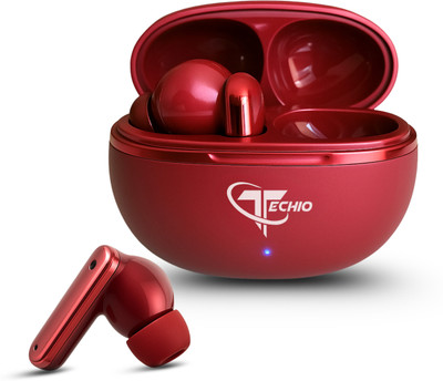 Techio NIRVANA_ ION E9 with AI ENC for calls, 38 hours of Playback and Deep Bass Bluetooth(Red, True Wireless)