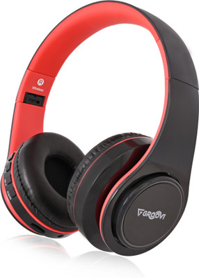 Groovimuzic LED HEADPHONE MULTI LED LIGHT UPTO 10 HR PLAY TIME BT 5.3 WITH PREMIUM BOX Bluetooth & Wired(Red, On the Ear)