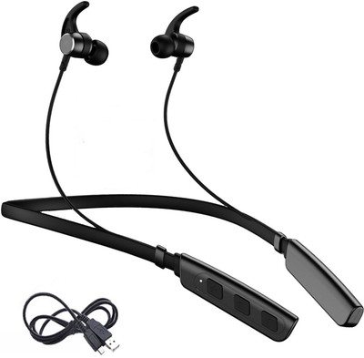 Techobucks New X-Bass Wireless Neckband with Mic Powerful Stereo Sound IPX5 Waterproof Bluetooth(Black, True Wireless)