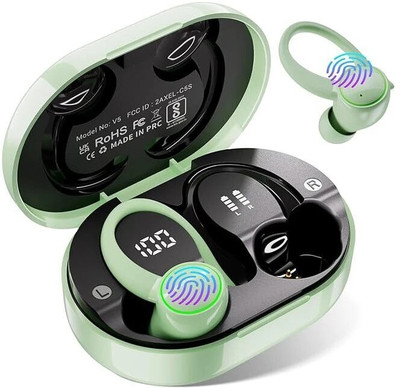Edyell V5 In-Ear Earhooks withCancelling Mic, 50H Playback, BT5.3 Touch Control Bluetooth(FRUIT GREEN, In the Ear)