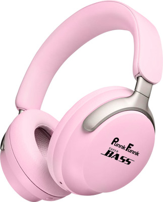PunnkFunnk Bass Over-Ear Wireless Bluetooth Headphones | Noise Cancellation, 60H Battery, Wired(Pink, On the Ear)
