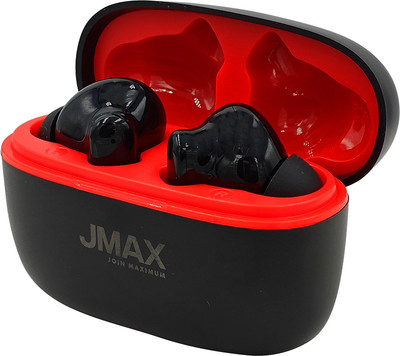 Jmax JM-TW-06 | 35H Non-Stop Music | Crystal Clear Sound| 300mAh Case | 5H Talk Time Bluetooth(BLACK RED, True Wireless)