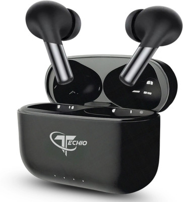 TECHIO RhythmPods with Punchy Bass, Smart Pairing, 5.3 Bluetooth & Touch Control Bluetooth(Black, True Wireless)