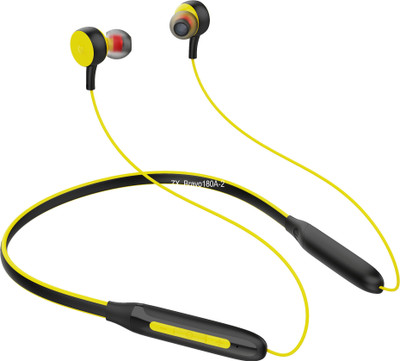 Zusix Bravo 180A - Sleek Design with 12 Hours Music Time Wireless Neckband v5.3 Bluetooth(Yellow, In the Ear)