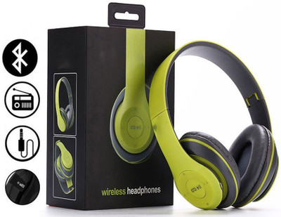 Techobucks Wireless Headphones with Microphone, Stereo FM Memory Card Bluetooth(Green, On the Ear)