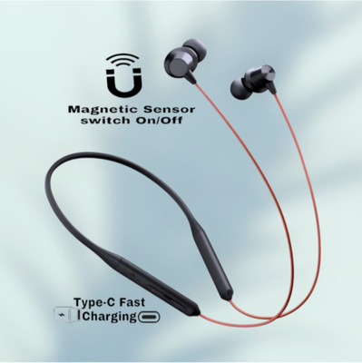 house of common Pro Neckband With Upto 58 Hours Playback & Fast Charging Earphone_T7 Bluetooth & Wired(Red, In the Ear)