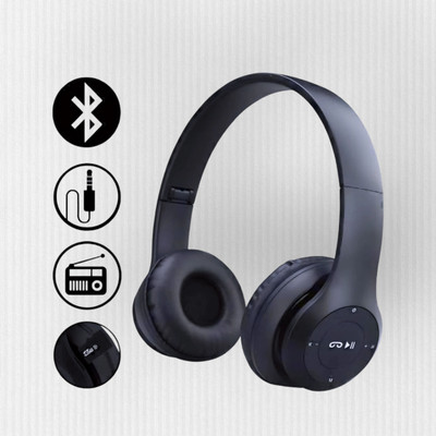 TWS Wide Soundstage Headphones with Microphone & Extended Playtime_MH Bluetooth & Wired(Black, On the Ear)