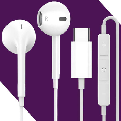 Bxeno Type C Handsfree with Mic Wired(White, In the Ear)