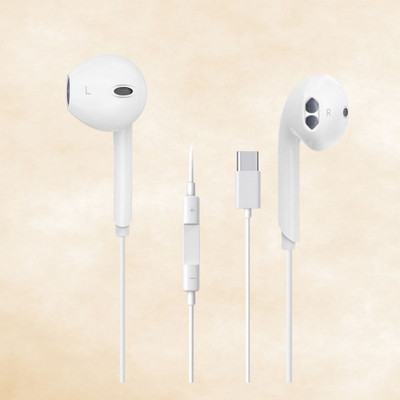 MJN Wired Type C Earphones with Lightweight Design and Noise Cancellation Wired(White, On the Ear)