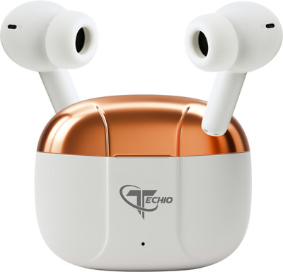 Techio BassPro Max Earbuds with HiFi Audio and ENC Calling 40Hr Playback Bluetooth(White, True Wireless)
