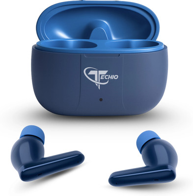 Techio BassEdge Earbuds, 40 Hours Playback, ENC Calling, Touch Controls Bluetooth(Blue, True Wireless)