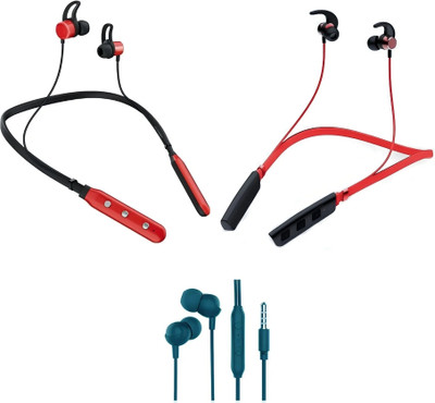 LEVELPLUS Bluetooth Music N3 & Buzz R1 With Ghalib Neckband Combo 45 Hours Playtime Bluetooth(Red, Multicolor, In the Ear)
