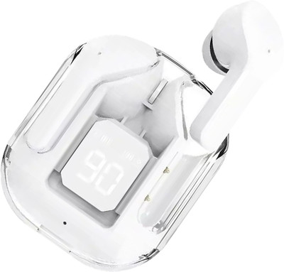 WRADER Transparent Wireless Earbuds with LED Digital Display Touch Control BT 5.3v ENC Bluetooth(White, True Wireless)