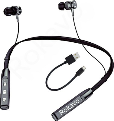 ROKAVO Z+pro 42Hr long Battery Headphone Headset neckband earphone earbuds light black Bluetooth & Wired Headset(Black, In the Ear)
