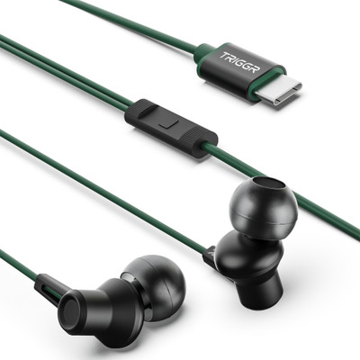 TRIGGR Blaze Type-C Wired Earphones with 13mm Driver, In-line Controls, Rich Bass, Mic Wired(Combat Green, In the Ear)