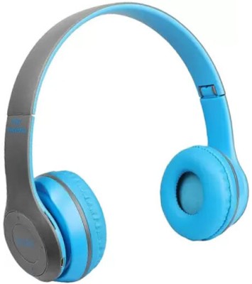 RECTITUDE Amazing Quality P47 Wireless Dj Sound Headphone Bluetooth With Mic & FM Function Bluetooth Headset(Blue, On the Ear)