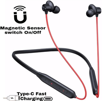 house of common Neckband Earphones 48Hrs Battery Playtime, High Bass, Clear Sound, Dual Mic_XZ Bluetooth & Wired(Red, In the Ear)