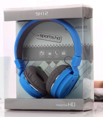 Techobucks HD Bass Bluetooth Wireless SH-12 Over-ear Headphone Foldable Stereo Headset Bluetooth(Blue, On the Ear)