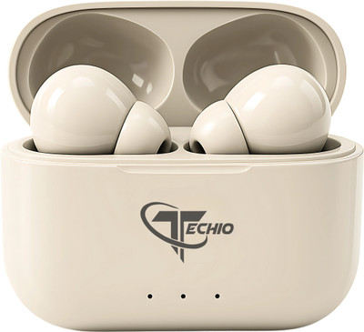 Techio True Wireless Earbuds with 40H Battery, ENC Mic, Bluetooth 5.3, Touch Control Bluetooth(White, In the Ear)