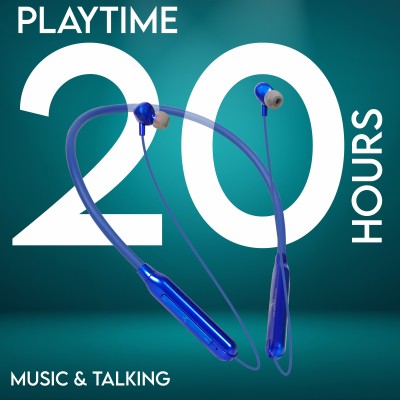 liluns 20 Hours Playtime Bluetooth Headphone Neckband Earphone Bluetooth(Blue, In the Ear)