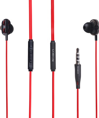 GORVOM Roar EP303RD In-Ear Wired Eps with Mic, HD, Dual Dr, Noise Cn, IPX3, Extra Bass Wired Headset(Red, In the Ear)