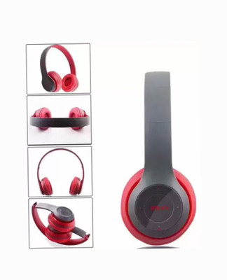 RECTITUDE P-47 3D Headphones with SD Card Slot Bluetooth & Wired Headset Bluetooth Headset Bluetooth(Red, On the Ear)