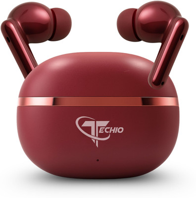 TECHIO FlexiFit Bluetooth Earbuds with Snug Fit, Sweatproof Design, 40 Hours Playtime Bluetooth(Red, True Wireless)