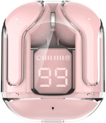 markif AIR 31 TWS TRANSPARENT MINI STEREO IN EAR HEADPHONE BT 5.3 LED DISPLAY Bluetooth Gaming Headset(Pink, In the Ear)