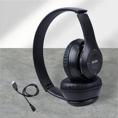 AIZINA Wireless Headphones with Mic, SD Card Playback, Extended Backup_4P Bluetooth & Wired(Black, On the Ear)