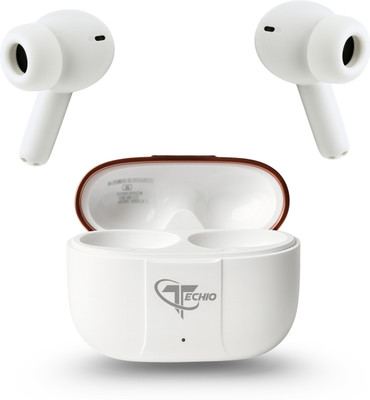 TECHIO BassBoost Wireless Earbuds with Fast Charging 40Hr Playback Bluetooth(White, True Wireless)
