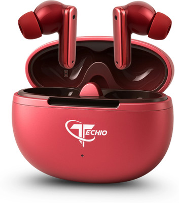 Techio Nirvana Ion True Wireless Earbuds F1 24H Playback & Fast Charging Bluetooth(Red, True Wireless)