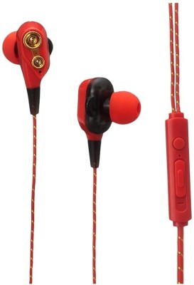 UnV 4D Deep Bass Dual Drive Stereo Earphone with Mic, Music & Call Control Wired Headset(Red, In the Ear)